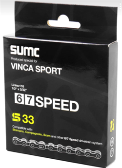 Цепь SUMC S 33, 6-7 ск, 116 звеньев, 1/2*3/32,  серая, картон упаковка S 33 grey(6,7) инд.упак - фото 36300