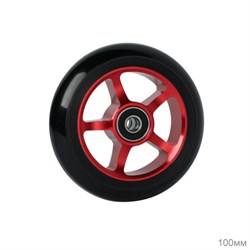 Колесо PU для трюкового самоката 100мм, обод алюминевый анодированный красный с подшипниками ABEC-9 675284