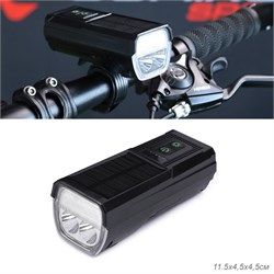 Фонарь передний COMIRON "SOLAR LIGHT", корпус: PC CARBON, свет: LED T6, 1000lm, 4000 mAh, 8 режимов, Type C, солнечная батарея, звонок 743630