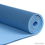 Коврик для йоги и фитнеса спортивный гимнастический двухслойный TPE 8мм. 183х61х0,8 цвет: голубой / YM2-TPE-8B /уп 12/