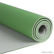 Коврик для йоги и фитнеса спортивный гимнастический двухслойный TPE 6мм. 183х61х0,6 цвет: тёмно-зелёный